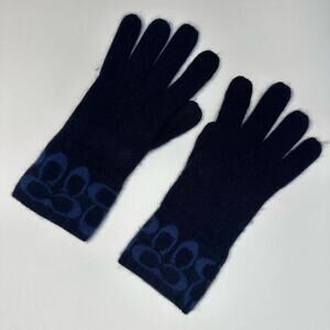 Coach Wool Cashmere Blend Navy Blue Knit Gloves One Size Fits All